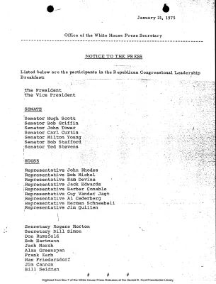 Participants in the Republican Congressional Leadership Breakfast [Meeting Attendee List]