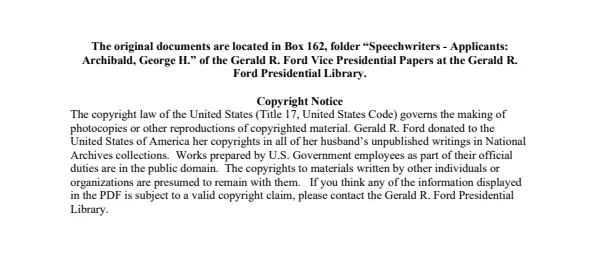 Speechwriters - Applicants: Archibald, George H.