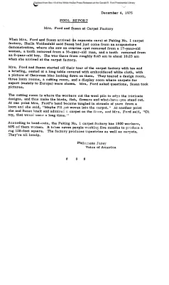 Mrs. Ford and Susan at a Peking Carpet Factory [Pool Report]