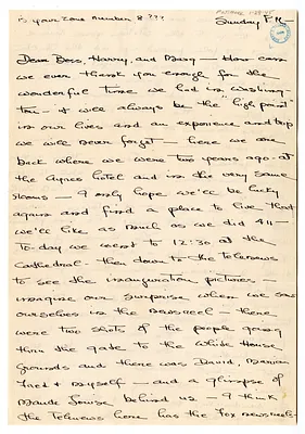 Letter from Fred and Christine Wallace to the Truman Family