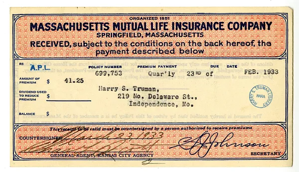 Premium Receipt, Massachusetts Mutual Life Insurance Company