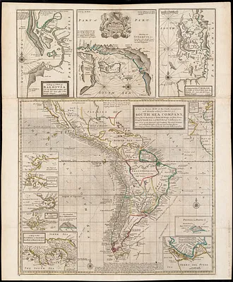 A new & exact map of the coast, countries and islands within ye limits of ye South Sea Company, from ye river Aranoca to Terra del Fuego, and from thence through ye South Sea, to ye north part of California &c. with a view of the general and coasting trade-winds
