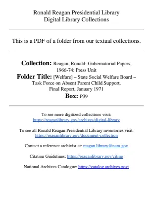 [Welfare] - State Social Welfare Board - Task Force on Absent Parent Child Support, Final Report, January 1971