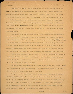 Bartolomeo Vanzetti typed letter (copy) to Mary Donovan, [Charlestown, 27 July 1927]