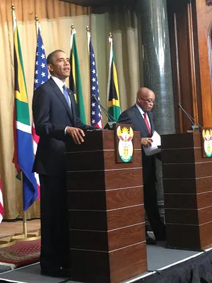 President Barack Obama speaking in South Africa