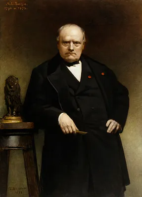 Portrait of Barye with a Wax Model of ""Seated Lion""