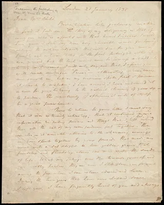 Letter from John James Appleton, London, to Lydia Maria Child, 21 January 1838
