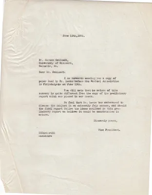 Letters Sent to Dr. Herman Schlundt, June 12, 1931