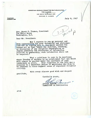 Letter from Arthur Perrow to President Harry S. Truman