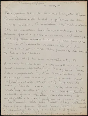 Mary Donovan autograph letter to Louis Arken and James Oneal, Boston, Mass., June 11, 1925