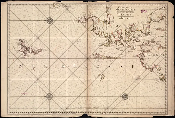 Carte de la mer d'Ecosse contenant les isles et costes septentrionales et occidentales d'Ecosse et les costes septentrionales d'Irlande