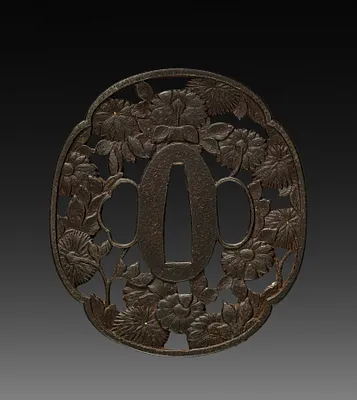 Sword Guard (Tsuba) with Chrysanthemums