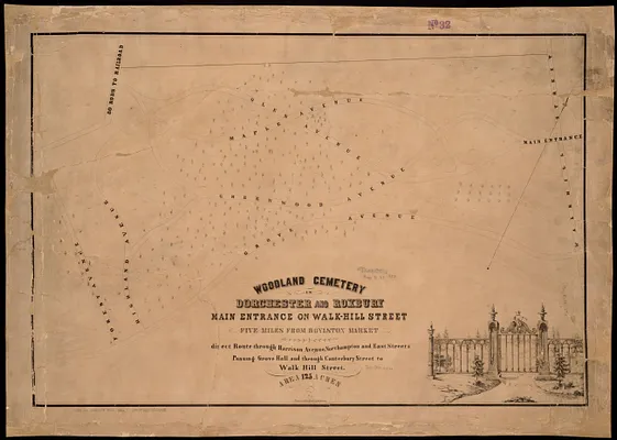 Woodland Cemetery in Dorchester and Roxbury main entrance on Walk-Hill Street