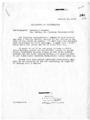 Memorandum of Conversation with Secretary of State Dean Acheson and Tiburcio Carias of Honduras