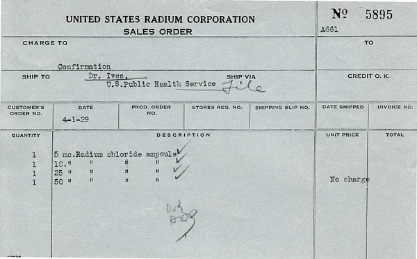 Sales Order to Dr. Ives [Dr. James E. Ives], April 1, 1929