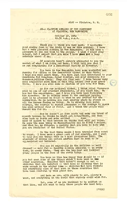 White House Press Release, Remarks of President Harry S. Truman, Plaistow, New Hampshire