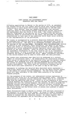 Arms Control and Disarmament Agency Threshold Test Ban Treaty [Fact Sheet]