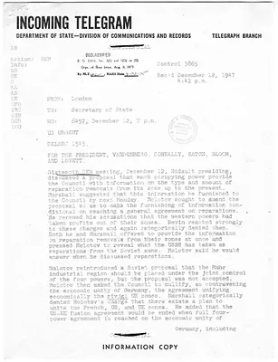 Telegram from Lewis Douglas to Secretary of State George Marshall
