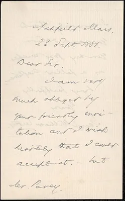 Letter from George William Curtis, Ashfield, Mass., to Mr. Pavey, 1881 September 23