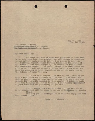 Typed letter to George Sterling, [Boston, Mass.], May 29, 1923