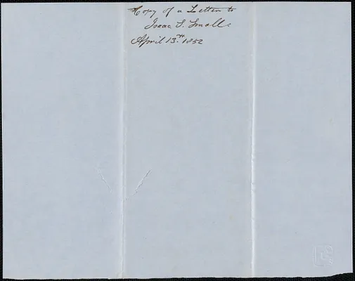Copy of a letter from Samuel Warner to Isaac S. Small, 13 April 1852