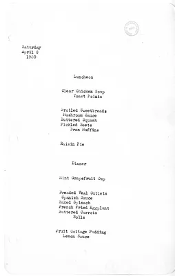 White House Luncheon and Dinner Menu