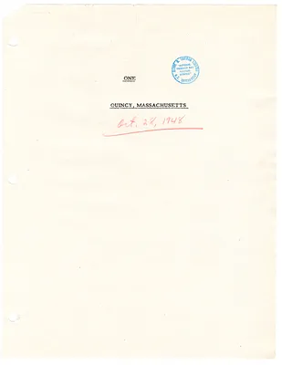 Reading Copy, Speech of President Harry S. Truman, Quincy, Massachusetts
