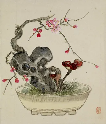 Leaf from Album Depicting Birds, Flowers, Landscapes, and Flower Pots