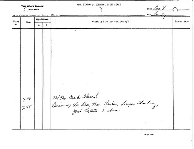 Lady Bird Johnson's Daily Diary Entry, 12/9/1963
