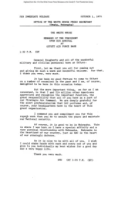 Remarks of the President Upon His Arrival at Offutt Air Force Base [Ford Speech or Statement]