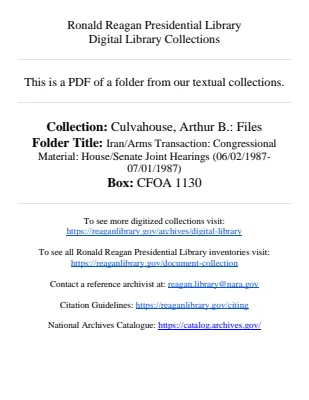 Iran/Arms Transaction: Congressional Material: House/Senate Joint Hearings (06/02/1987-07/01/1987)