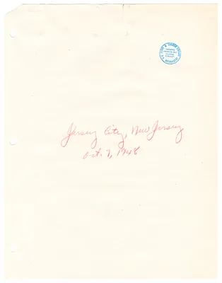 Reading Copy, Speech of President Harry S. Truman, Jersey City, New Jersey
