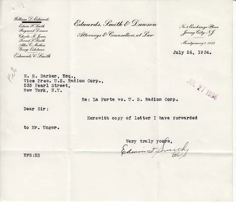Letters Received to H.H. Barker, July 26, 1934