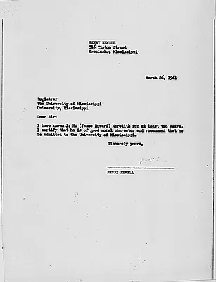 Letter of Recommendation for James Meredith, 26 March 1961
