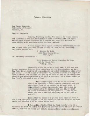 Letters Sent to Dr. Herman Schlundt, November 26, 1929