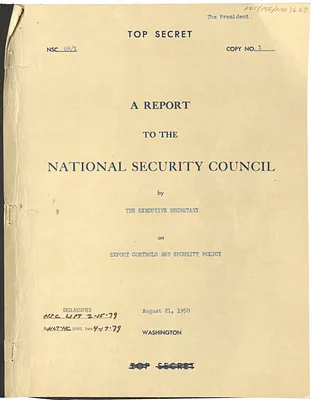 National Security Council Report 69/1, Report to the National Security Council by the Executive Secretary on Export Controls and Security Policy