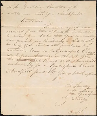 Letter to the Building Committee of the Trinitarian Society in Marshfield