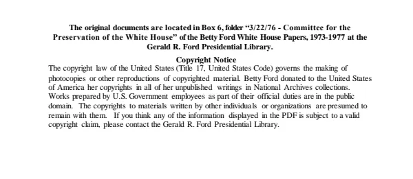 3/22/76 - Committee for the Preservation of the White House