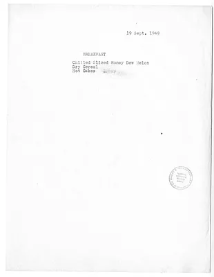 USS Williamsburg Menu