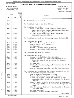 President Gerald R. Ford's Daily Diary, August 26, 1975