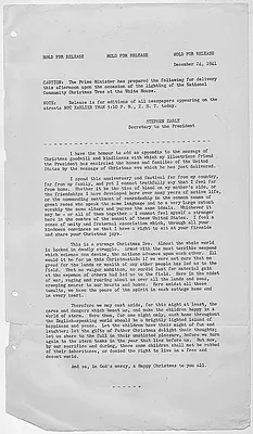 Address of the Prime Minister upon the occasion of the lighting of the National Community Christmas Tree at the White House