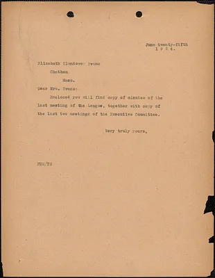 [Fred H. Moore] typed note (copy) to Elizabeth Glendower Evans, [Boston, Mass.], June 25, 1924