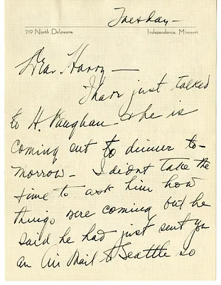 Letter from Bess W. Truman to Harry S. Truman