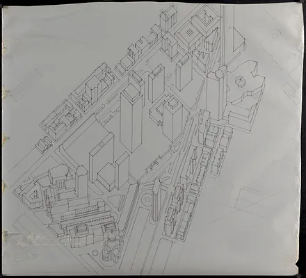 Outline map and view of the Prudential Center area