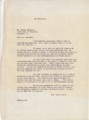Letters Sent to Dr. Herman Schlundt, May 27, 1931
