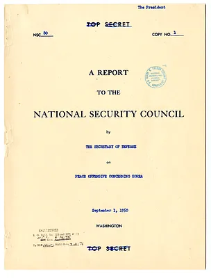 National Security Council Report 80, Report to the National Security Council by the Secretary of Defense on Peace Offensive Concerning Korea