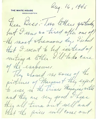 Letter from Harry S. Truman to Bess W. Truman