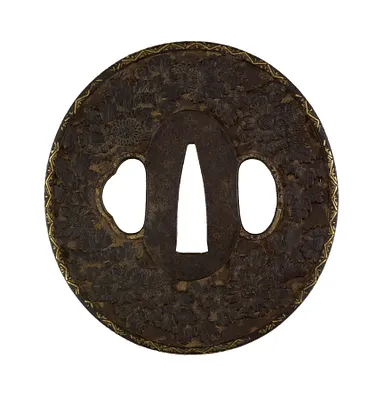 Tsuba with Chrysanthemums