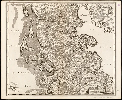 Ducatus Slesvicensis in omnes suas praefecturas circulos et provincias distinte divisus