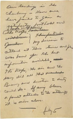"In Case of Failure" Message Drafted by General Dwight Eisenhower in Case the D-Day Invasion Failed